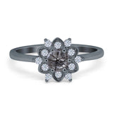 Art Deco Round Natural Stone Flower Ring
