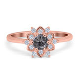 Art Deco Round Natural Stone Flower Ring