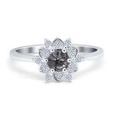 Art Deco Round Natural Stone Flower Ring