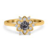 Art Deco Round Natural Stone Flower Ring