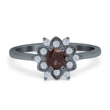 Art Deco Round Natural Stone Flower Ring