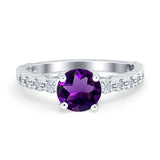Round Natural Amethyst Vintage Style Art Deco Ring 925 Sterling Silver