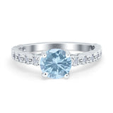 Round Natural Aquamarine Vintage Style Art Deco Ring 925 Sterling Silver