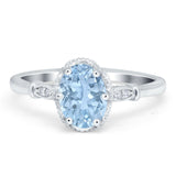 Vintage Style Oval Natural Aquamarine Beaded Ring 925 Sterling Silver