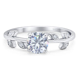 Art Deco Round Moissanite Floral Leaf Style Ring 925 Sterling Silver