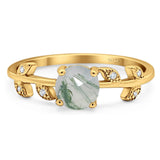 Round Natural Stone Leaf Style Ring
