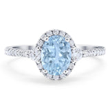 Vintage Style Oval Natural Aquamarine Halo Wedding Ring 925 Sterling Silver