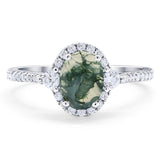 Art Deco Oval Natural Stone Halo Ring