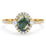 Art Deco Oval Natural Stone Halo Ring