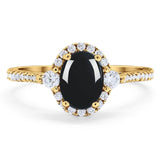 Art Deco Oval Natural Stone Halo Ring