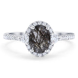Art Deco Oval Natural Stone Halo Ring