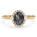 Art Deco Oval Natural Stone Halo Ring