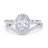 Two Piece Oval Moissanite Halo Bridal Set Ring 925 Sterling Silver