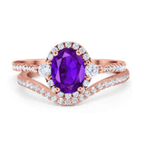Two Piece Oval Natural Stone Bridal Ring