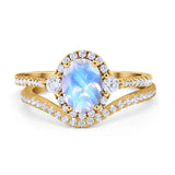 Two Piece Oval Natural Stone Bridal Ring