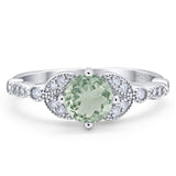 Art Deco Round Natural Stone Leaf Style Ring