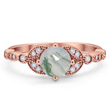 Art Deco Round Natural Stone Leaf Style Ring