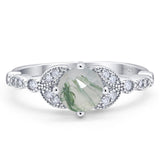 Art Deco Round Natural Stone Leaf Style Ring