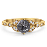 Art Deco Round Natural Stone Leaf Style Ring