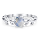 Minimalist Round Natural Moonstone Solitaire Infinity Shank Ring 925 Sterling Silver