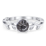 Minimalist Round Natural Rutilated Quartz Solitaire Infinity Shank Ring 925 Sterling Silver