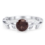 Minimalist Round Natural Chocolate Smoky Quartz Solitaire Infinity Shank Ring 925 Sterling Silver
