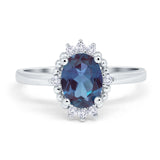Vintage Style Oval Lab Alexandrite Beaded Ring 925 Sterling Silver