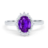 Vintage Style Oval Natural Amethyst Beaded Ring 925 Sterling Silver