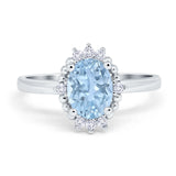 Vintage Style Oval Natural Aquamarine Beaded Ring 925 Sterling Silver