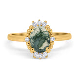 Art Deco Oval Natural Stone Beaded Ring