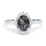 Vintage Style Oval Natural Rutilated Quartz Beaded Ring 925 Sterling Silver