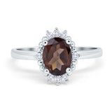 Vintage Style Oval Natural Chocolate Smoky Quartz Beaded Ring 925 Sterling Silver