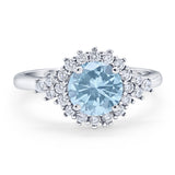 Vintage Style Round Natural Aquamarine Flower Ring 925 Sterling Silver