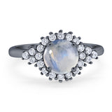 Art Deco Round Natural Stone Flower Ring