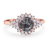 Art Deco Round Natural Stone Flower Ring