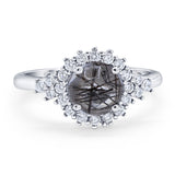 Art Deco Round Natural Stone Flower Ring