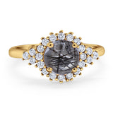 Art Deco Round Natural Stone Flower Ring