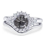 Two Piece Round Natural Rutilated Quartz Wedding Set Ring 925 Sterling Silver