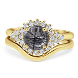 Two Piece Round Natural Stone Cluster Ring