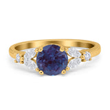 Art Deco Round Natural Stone Leaf Style Ring