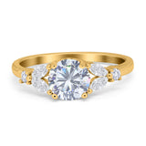 Art Deco Round Natural Stone Leaf Style Ring
