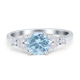 Round Natural Aquamarine Leaf Accent Ring 925 Sterling Silver