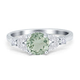 Round Natural Green Amethyst Prasiolite Leaf Accent Ring 925 Sterling Silver