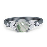 Art Deco Round Natural Stone Leaf Style Ring
