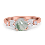 Art Deco Round Natural Stone Leaf Style Ring