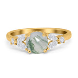 Art Deco Round Natural Stone Leaf Style Ring