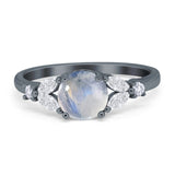 Art Deco Round Natural Stone Leaf Style Ring