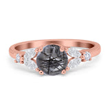 Art Deco Round Natural Stone Leaf Style Ring