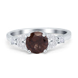 Round Natural Chocolate Smoky Quartz Leaf Accent Ring 925 Sterling Silver