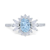Art Deco Oval Natural Aquamarine Cocktail Ring 925 Sterling Silver